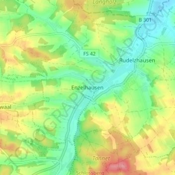 Topografisk kort Enzelhausen, højde, terræn
