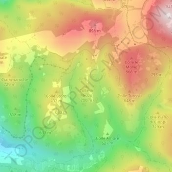 Topografisk kort Colle di Mezzo, højde, terræn