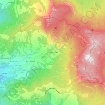 Topografisk kort Rocca d'Aveto, højde, terræn