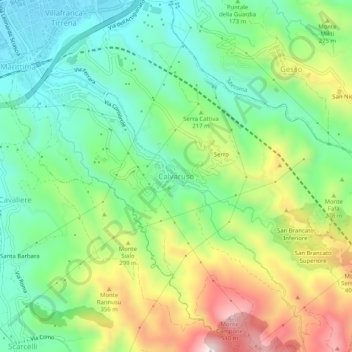 Topografisk kort Calvaruso, højde, terræn