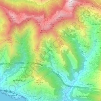 Topografisk kort Teriasca, højde, terræn