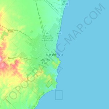 Topografisk kort Mar del Plata, højde, terræn