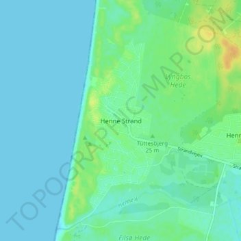 Topografisk kort Henne Strand, højde, terræn
