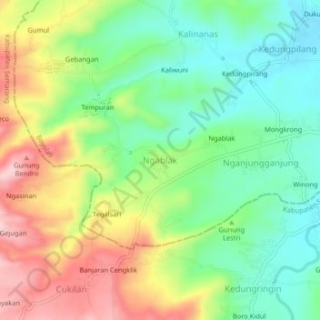 Topografisk kort Ngablak, højde, terræn