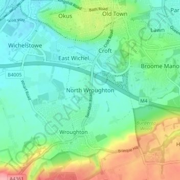 Topografisk kort North Wroughton, højde, terræn