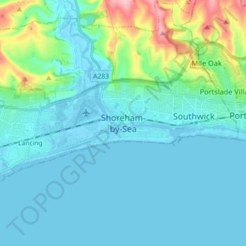 Topografisk kort Shoreham-by-Sea, højde, terræn