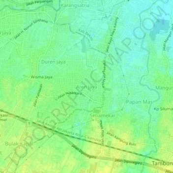 Topografisk kort Aren Jaya, højde, terræn