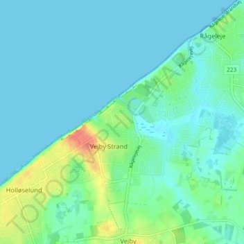 Topografisk kort Hanebjerg, højde, terræn