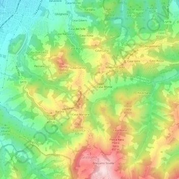 Topografisk kort Sedignano, højde, terræn