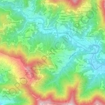Topografisk kort Tribogna, højde, terræn