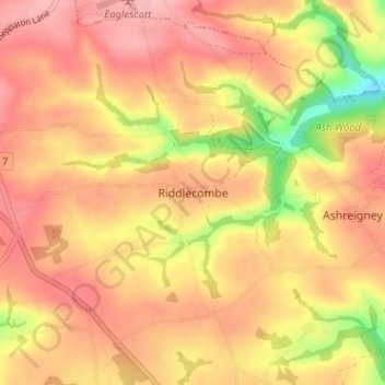 Topografisk kort Riddlecombe, højde, terræn