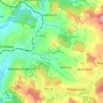 Topografisk kort Traxing, højde, terræn