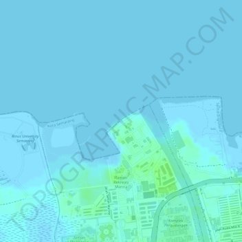 Topografisk kort Pantai Marina, højde, terræn