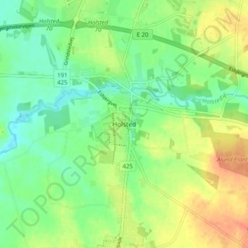 Topografisk kort Holsted, højde, terræn