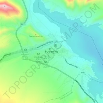 Topografisk kort Potrerillos, højde, terræn
