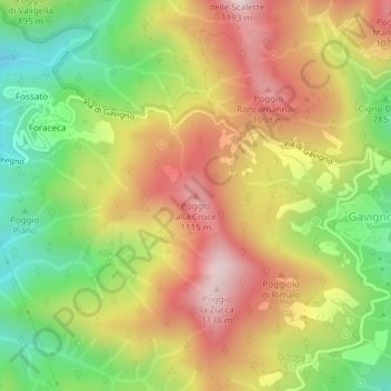 Topografisk kort Poggio alla Croce, højde, terræn