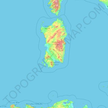 Topografisk kort Sud Sardegna, højde, terræn