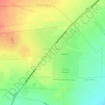 Topografisk kort Villa del Prado, højde, terræn