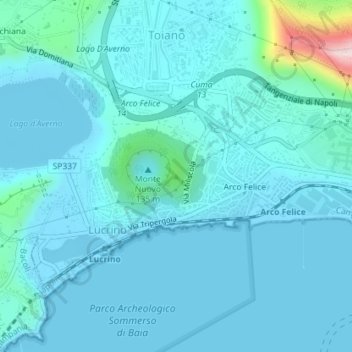 Topografisk kort Monte Nuovo, højde, terræn
