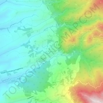 Topografisk kort Pomaia, højde, terræn