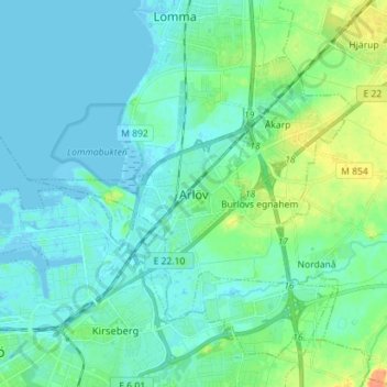 Topografisk kort Arlöv, højde, terræn
