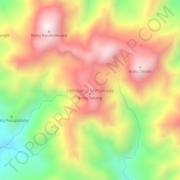 Topografisk kort Lembang Mesakada, højde, terræn