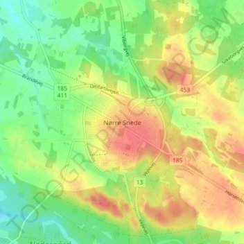 Topografisk kort Nørre Snede, højde, terræn