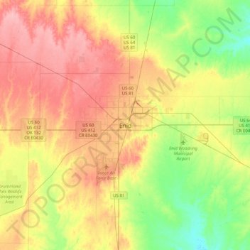 Topografisk kort Enid, højde, terræn