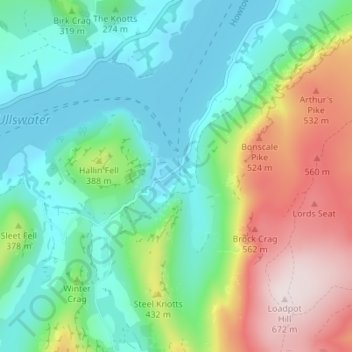 Topografisk kort Howtown, højde, terræn