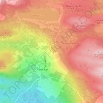Topografisk kort Søre Langsetsetra, højde, terræn