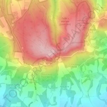 Topografisk kort Leith Hill, højde, terræn