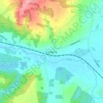 Topografisk kort Lerbjerg, højde, terræn