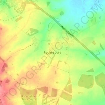 Topografisk kort Paulerspury, højde, terræn