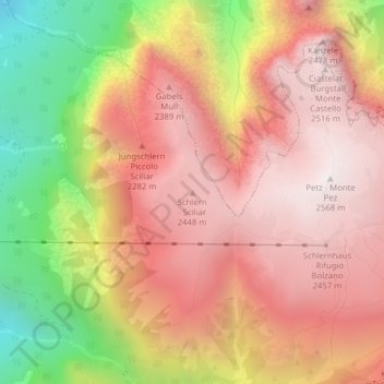 Topografisk kort Sciliar, højde, terræn