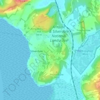 Topografisk kort Silverdale Green, højde, terræn