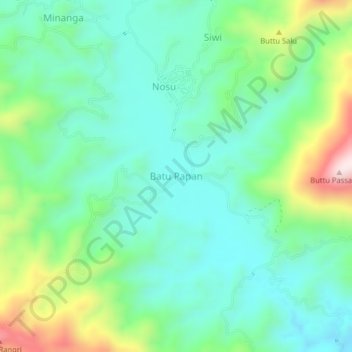 Topografisk kort Batu Papan, højde, terræn