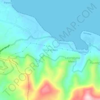 Topografisk kort Toola Wawo, højde, terræn