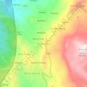 Topografisk kort Rampunan, højde, terræn