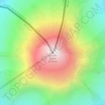Topografisk kort Volcán Lanín, højde, terræn