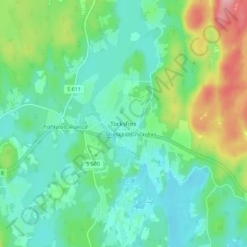 Topografisk kort Töcksfors, højde, terræn