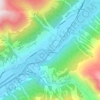 Topografisk kort Obergesteln, højde, terræn