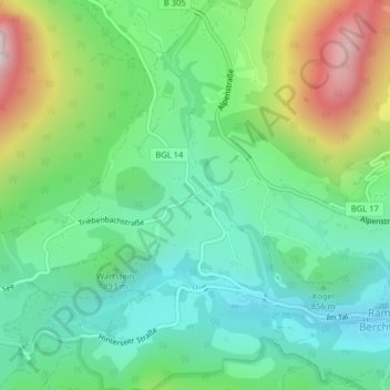 Topografisk kort Bindenkreuz, højde, terræn