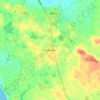 Topografisk kort Ugerløse, højde, terræn