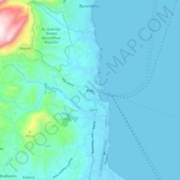 Topografisk kort Chios, højde, terræn