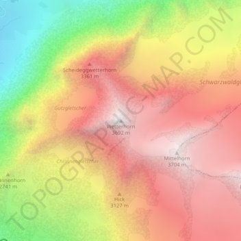 Topografisk kort Wetterhorn, højde, terræn
