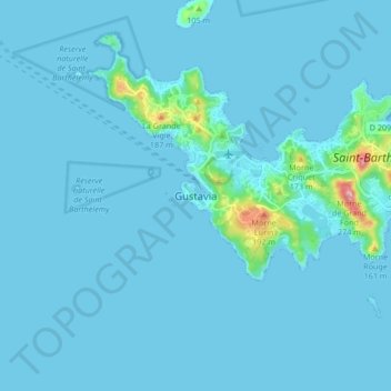 Topografisk kort Gustavia, højde, terræn