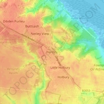 Topografisk kort Hardley, højde, terræn