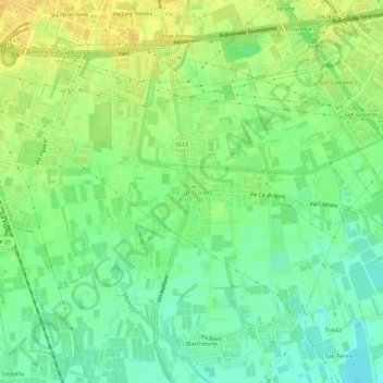 Topografisk kort Ca' di David, højde, terræn