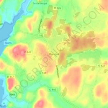 Topografisk kort Brastad, højde, terræn