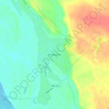 Topografisk kort Ogorodtakh, højde, terræn